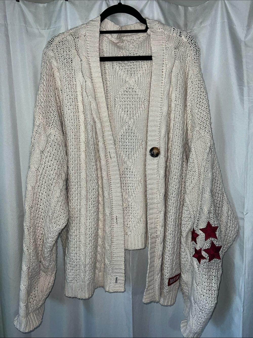 Taylor Swift ‘Red’ Cream Cable Knit Cardigan Sweater with Star Patch